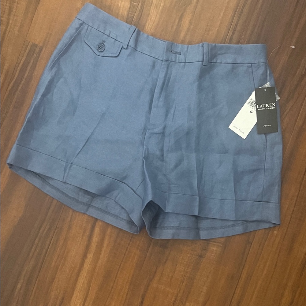 New Lauren Ralph Lauren Slate Blue Tailored Women's Shorts size 6 viscose+linen - Picture 3 of 10